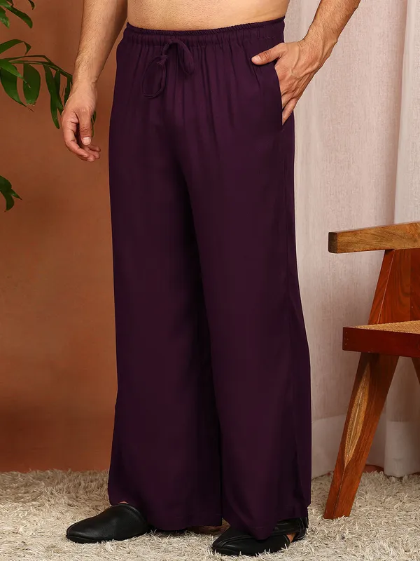 Men'S_Purple_Viscose_Rayon_Solid_Pathani_Set