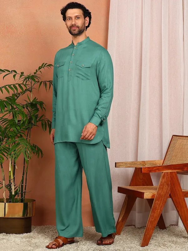 Men's_Sea_Green_Viscose_Rayon_Solid_Pathani_Set