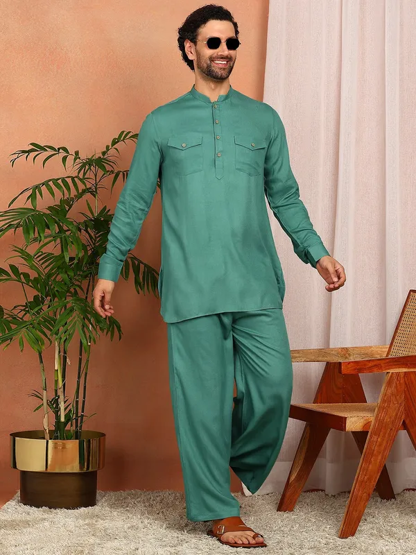 Men's_Sea_Green_Viscose_Rayon_Solid_Pathani_Set