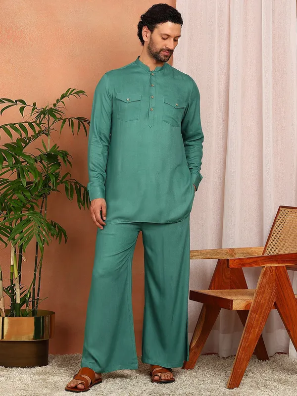 Men's_Sea_Green_Viscose_Rayon_Solid_Pathani_Set