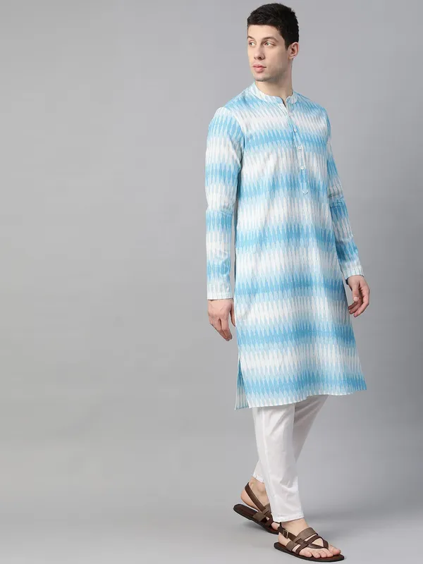 Men_Off_White_&_Blue_Pure_Cotton_Handloom_Ikat_Woven_Design_Straight_Kurta