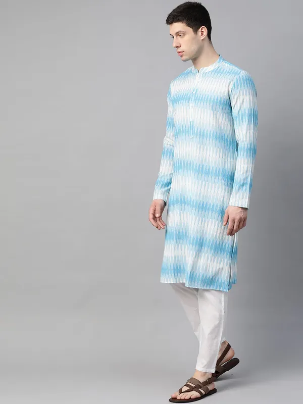 Men_Off_White_&_Blue_Pure_Cotton_Handloom_Ikat_Woven_Design_Straight_Kurta