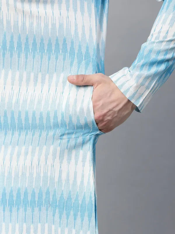 Men_Off_White_&_Blue_Pure_Cotton_Handloom_Ikat_Woven_Design_Straight_Kurta