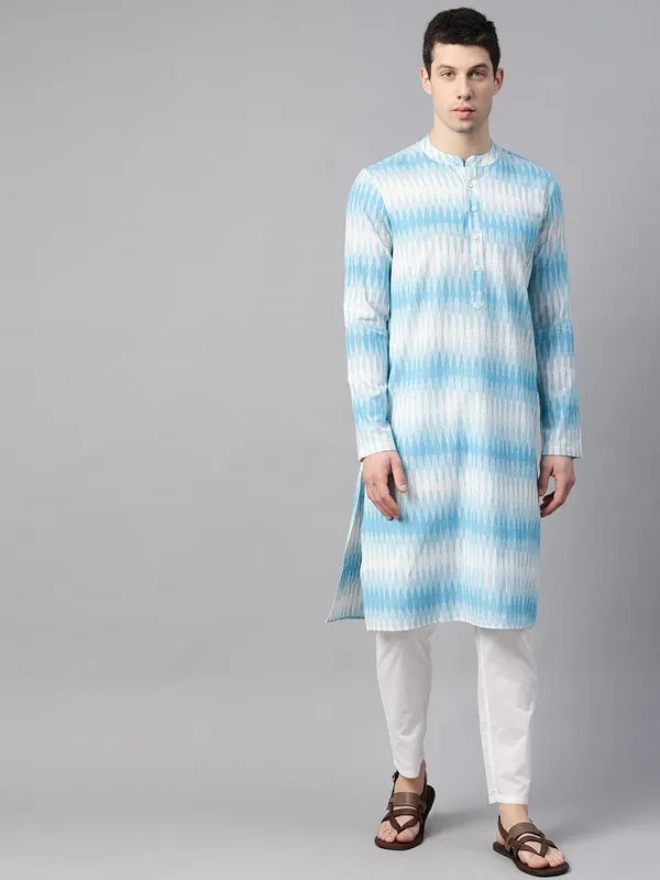 Men_Off_White_&_Blue_Pure_Cotton_Handloom_Ikat_Woven_Design_Straight_Kurta