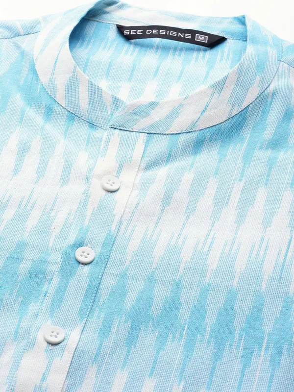 Men_Off_White_&_Blue_Pure_Cotton_Handloom_Ikat_Woven_Design_Straight_Kurta