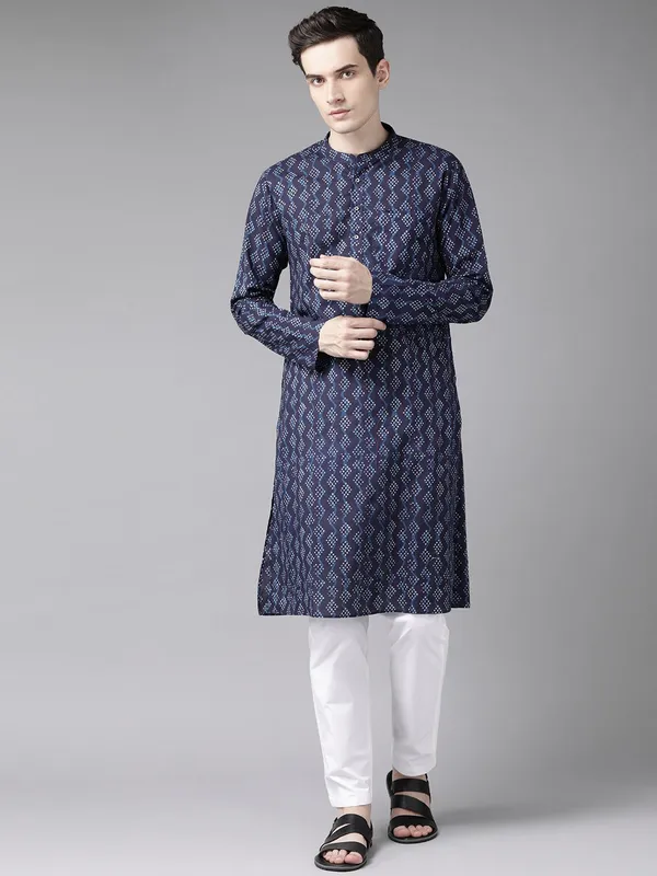 Blue_&_White_Print_Straight_Kurta