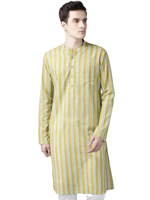 Men_Yello_And_White_Printed_Straight_Kurta