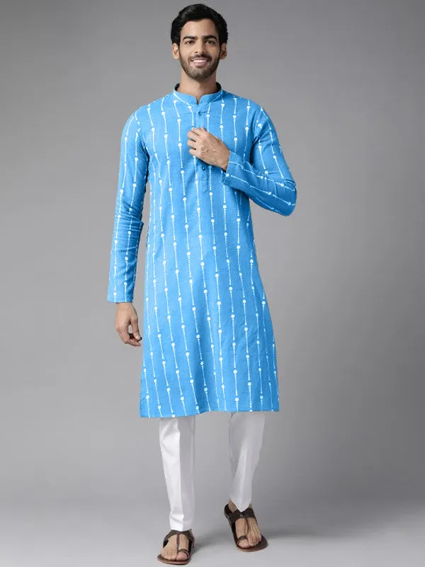 Blue_&_White_Dot_Printed_Straight_Kurta_with_Pyjama