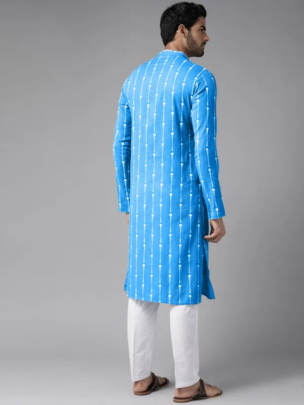 Blue_&_White_Dot_Printed_Straight_Kurta_with_Pyjama