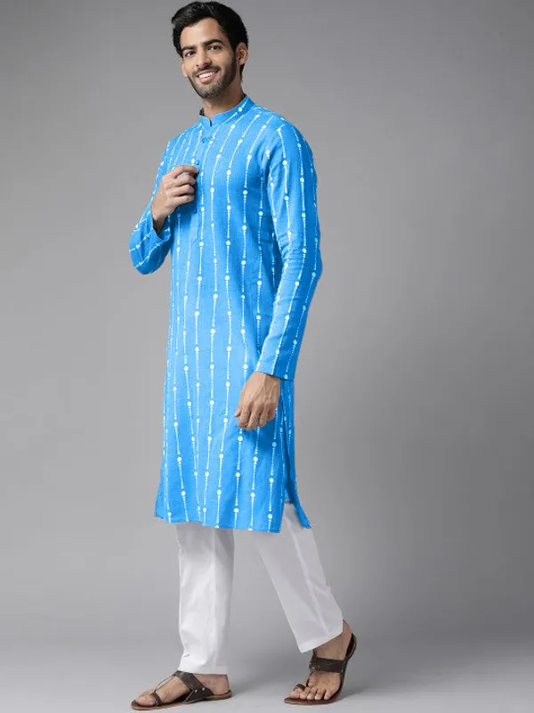 Blue_&_White_Printed_Straight_Kurta