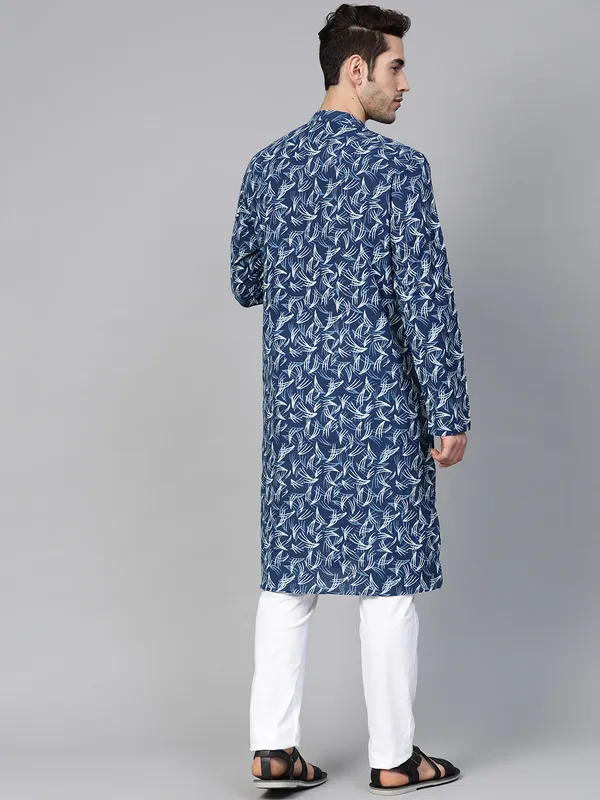 Blue_Hand_Block_Printed_straight_kurta_with_Pyjama