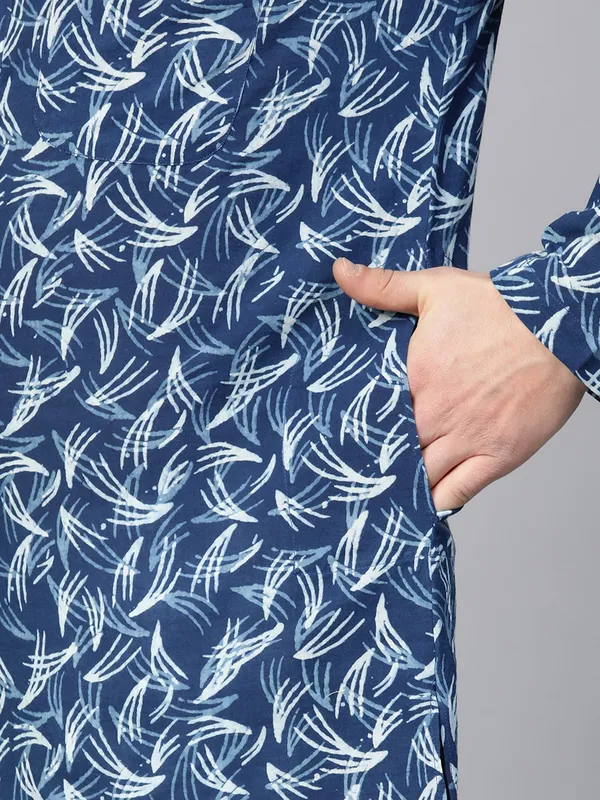 Blue_Hand_Block_Printed_straight_kurta_with_Pyjama