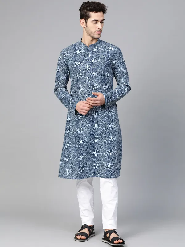 Blue_Floral_Pattern_Printed_straight_Sustainable_Kurta_with_Pyjama