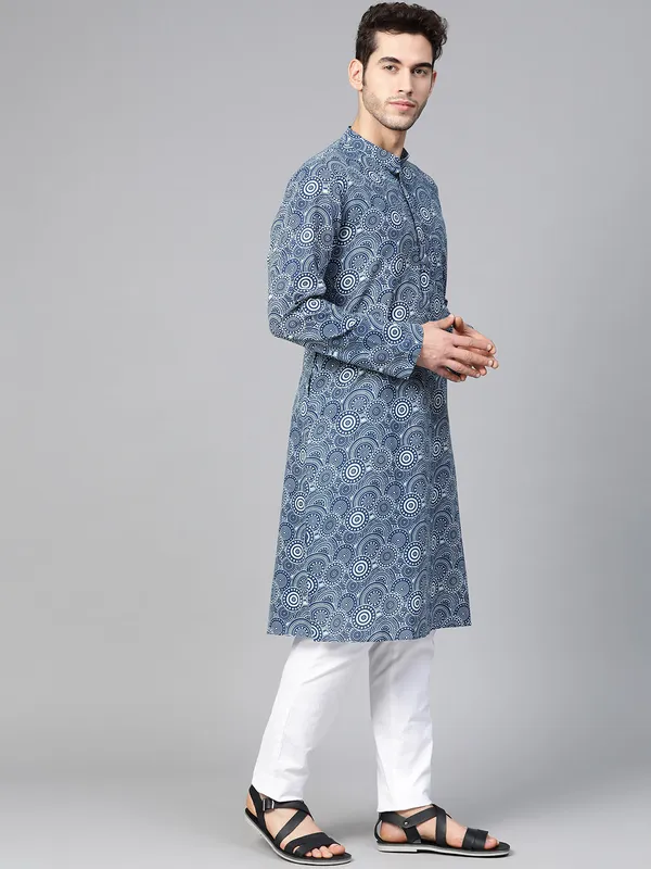 Blue_Floral_Pattern_Printed_straight_Sustainable_Kurta_with_Pyjama