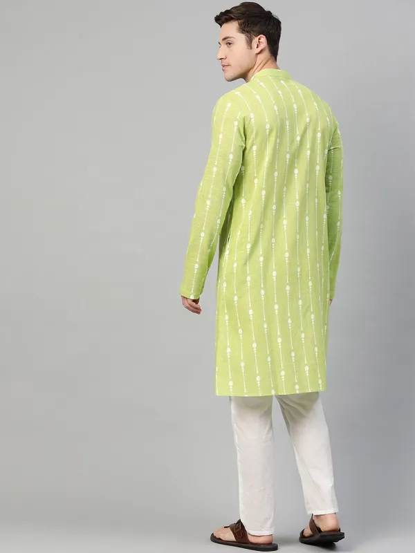 Lime_Green_And_White_Printed_Straight_Kurta_With_Pyjama