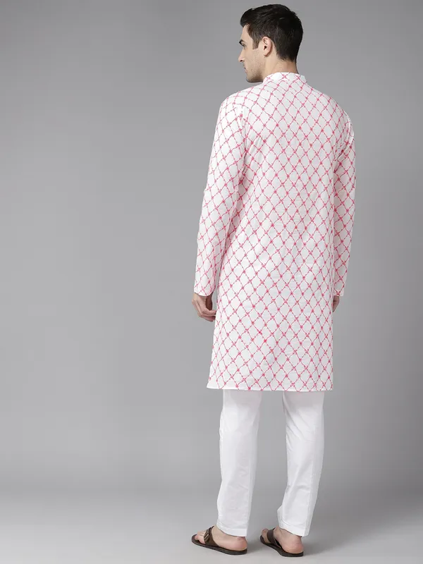 Men_White_&_Orange_Pure_Cotton_Embroidered_Staright_Kurta_With_Pajama