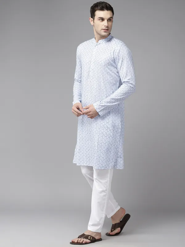 Men_White_&_Grey_Pure_Cotton_Embroidered_Staright_Kurta_With_Pajama
