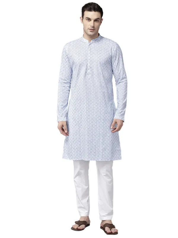 Men_White_&_Grey_Pure_Cotton_Embroidered_Staright_Kurta