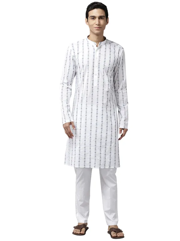 Men_White_&_Blue_Pure_Cotton_Embroidered_Staright_Kurta_With_Pajama
