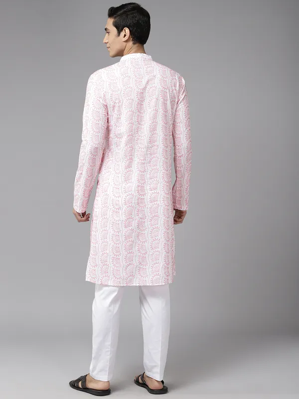 Men_White_&_Orange_Pure_Cotton_Embroidered_Staright_Kurta_With_Pajama