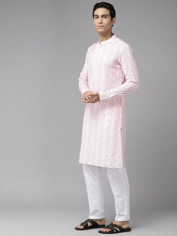 Men_White_&_Orange_Pure_Cotton_Embroidered_Staright_Kurta_With_Pajama