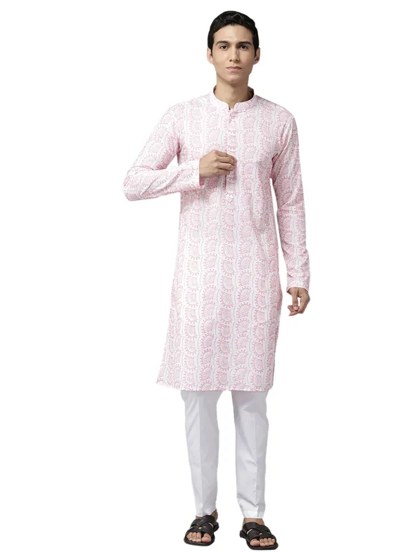 Men_White_&_Orange_Pure_Cotton_Embroidered_Staright_Kurta