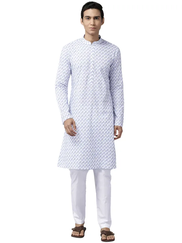 Men_White_&_Blue_Pure_Cotton_Embroidered_Staright_Kurta_With_Pajama