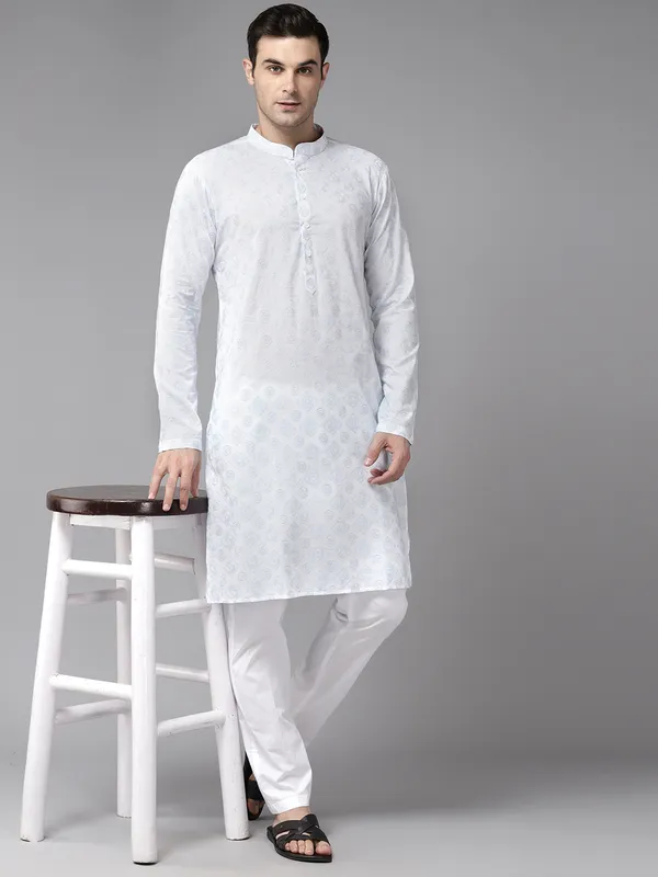 Men_White_&_Grey_Pure_Cotton_Embroidered_Staright_Kurta_With_Pajama