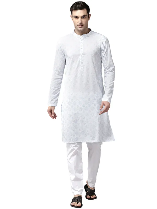 Men_White_&_Grey_Pure_Cotton_Embroidered_Staright_Kurta_With_Pajama