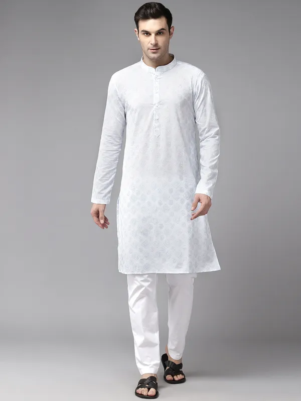 Men_White_&_Grey_Pure_Cotton_Embroidered_Staright_Kurta_With_Pajama
