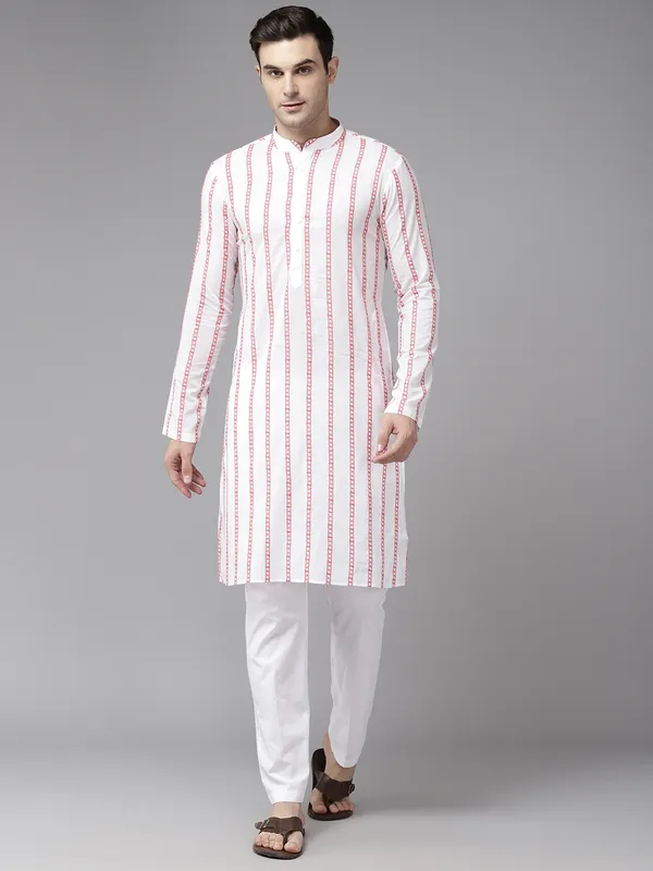 Men_White_&_Pink_Pure_Cotton_Embroidered_Staright_Kurta_With_Pajama