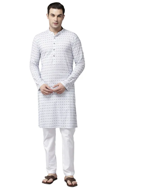 Men_White_&_Blue_Pure_Cotton_Embroidered_Staright_Kurta