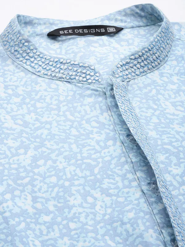 Men_Sky_Blue_&_White_Pure_Cotton_Embroidered_Staright_Kurta_With_Pajama