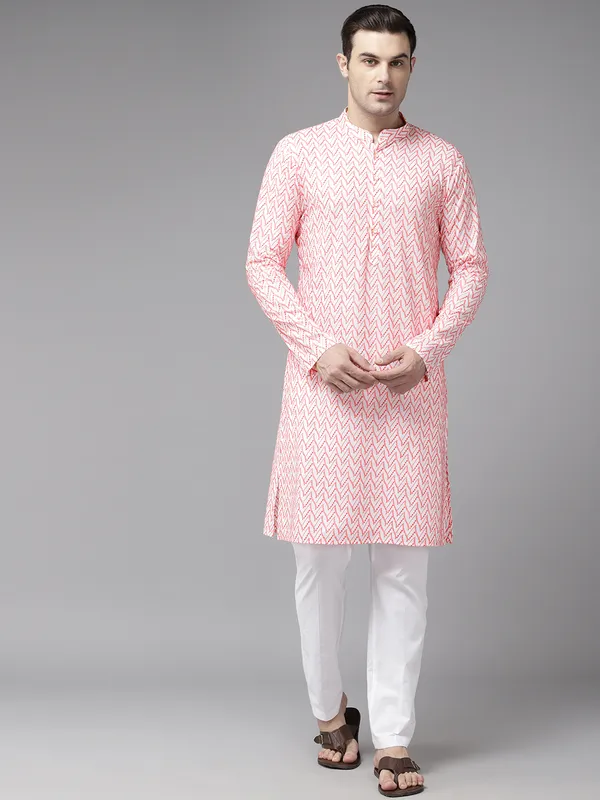Men_White_&_Pink_Pure_Cotton_Embroidered_Staright_Kurta_With_Pajama