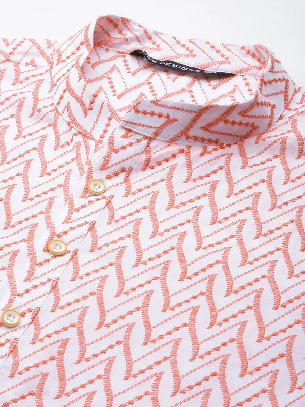 Men_White_&_Pink_Pure_Cotton_Embroidered_Staright_Kurta_With_Pajama