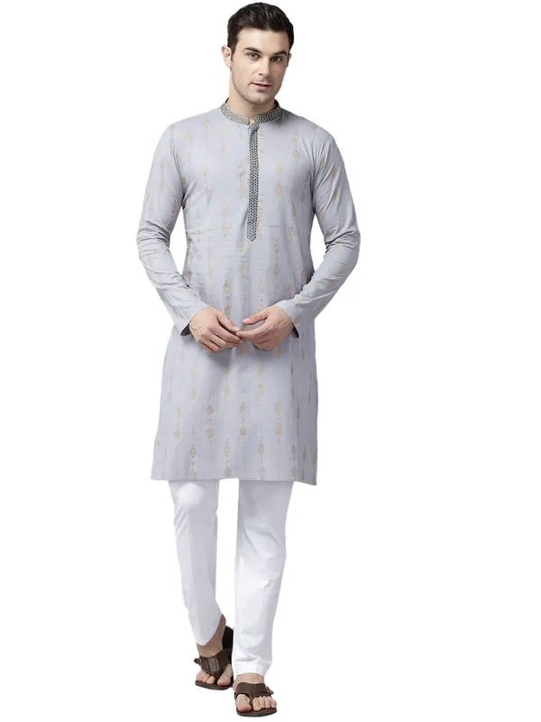 Men_Grey_&_Gold_Pure_Cotton_Embroidered_Staright_Kurta_With_Pajama