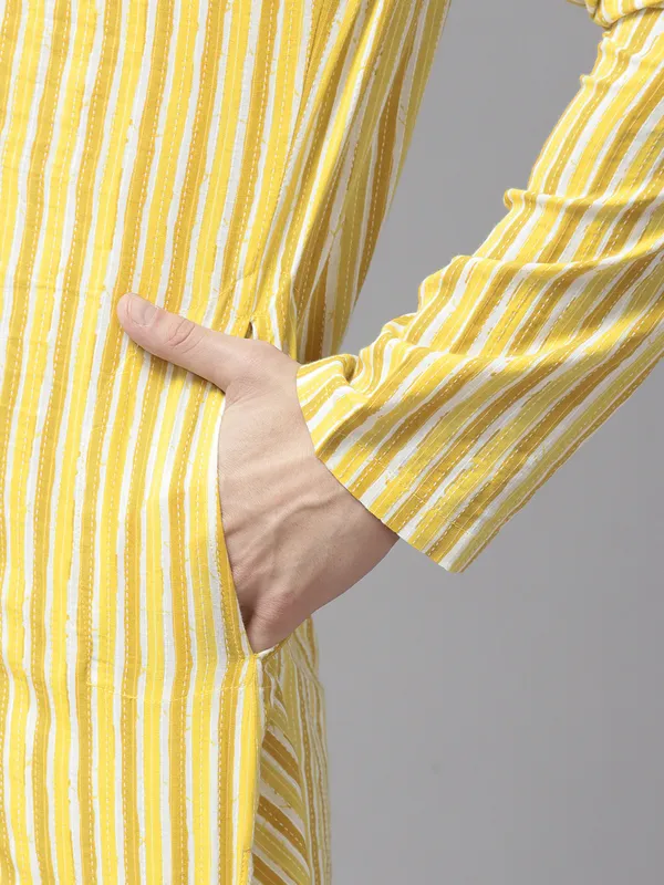 Men_Gold_&_White_Pure_Cotton_Embroidered_Staright_Kurta_With_Pajama