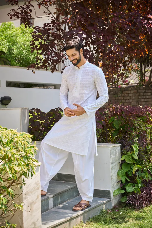 Men_White_Chikankari_Embroidered_Straight_Kurta_With_White_Salwar