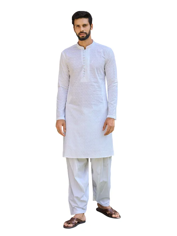 Men_White_Chikankari_Embroidered_Straight_Kurta_With_White_Salwar