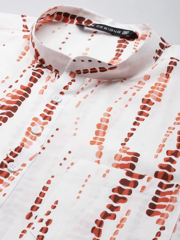 Men_White_&_Orange_Pure_Cotton_Printed_Staright_Kurta_With_Pajama