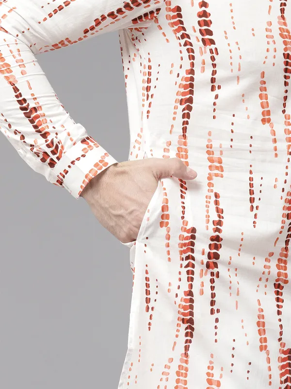 Men_White_&_Orange_Pure_Cotton_Printed_Staright_Kurta_With_Pajama