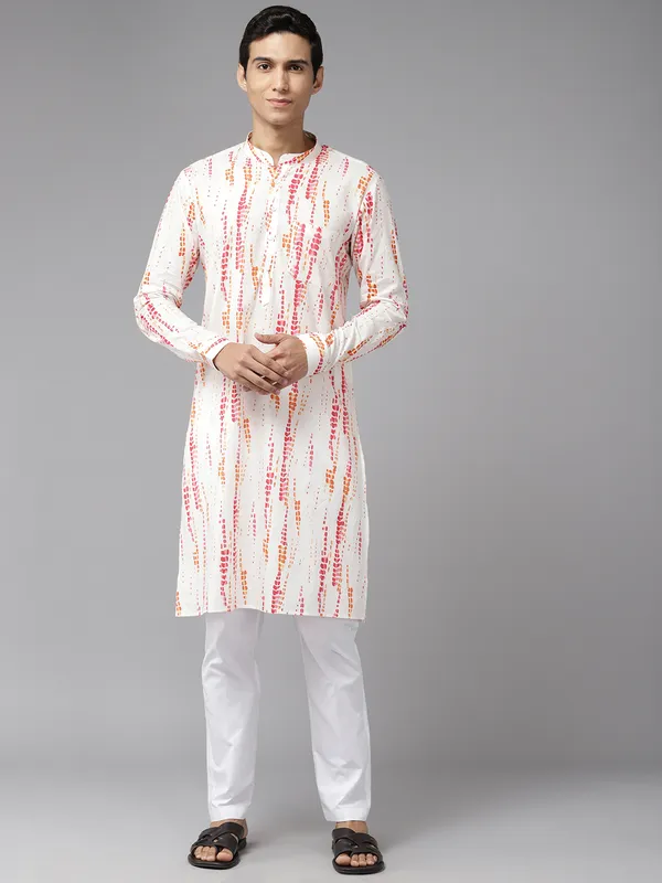 Men_White_&_Pink_Pure_Cotton_Printed_Staright_Kurta_With_Pajama