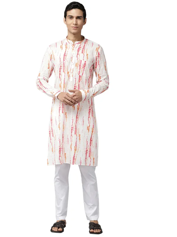 Men_White_&_Pink_Pure_Cotton_Printed_Staright_Kurta_With_Pajama