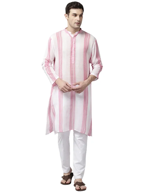 Men_White_&_Pink_Pure_Cotton_Printed_Staright_Kurta