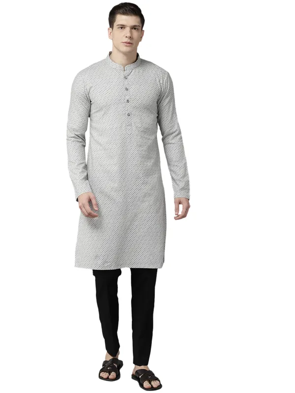 Men_Silver_&_Black_Pure_Cotton_Printed_Staright_Kurta_With_Pajama