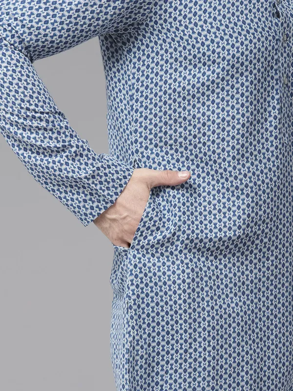 Men_Blue_&_Grey_Pure_Cotton_Printed_Staright_Kurta_With_Pajama