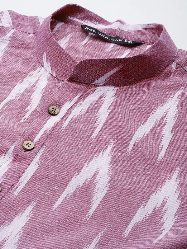 Men_Lavender_&_White_Pure_Cotton_Printed_Staright_Kurta_With_Pajama