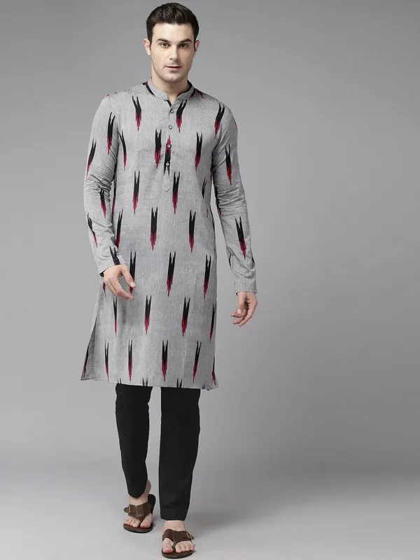Men_Grey_&_Black_Pure_Cotton_Printed_Staright_Kurta_With_Pajama