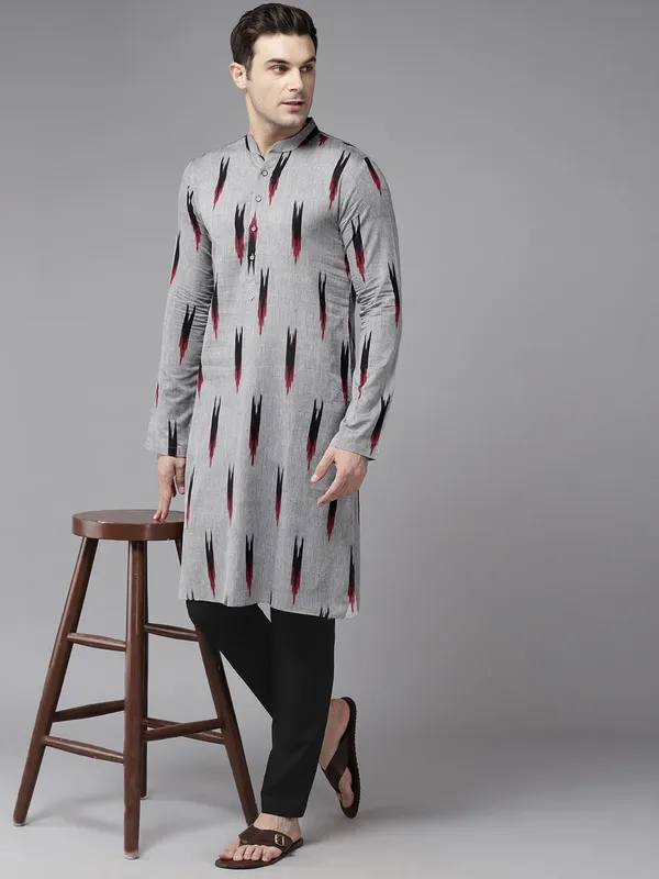 Men_Grey_&_Black_Pure_Cotton_Printed_Staright_Kurta_With_Pajama