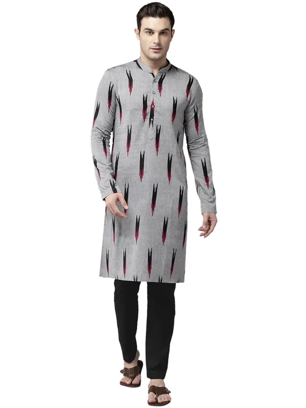 Men_Grey_&_Black_Pure_Cotton_Printed_Staright_Kurta
